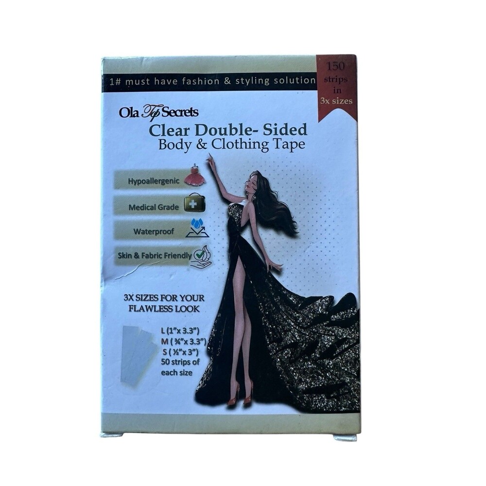 Ola Top Secrets Clear Double Sided Body & Clothing Tape 150 Count 3 Sizes NEW